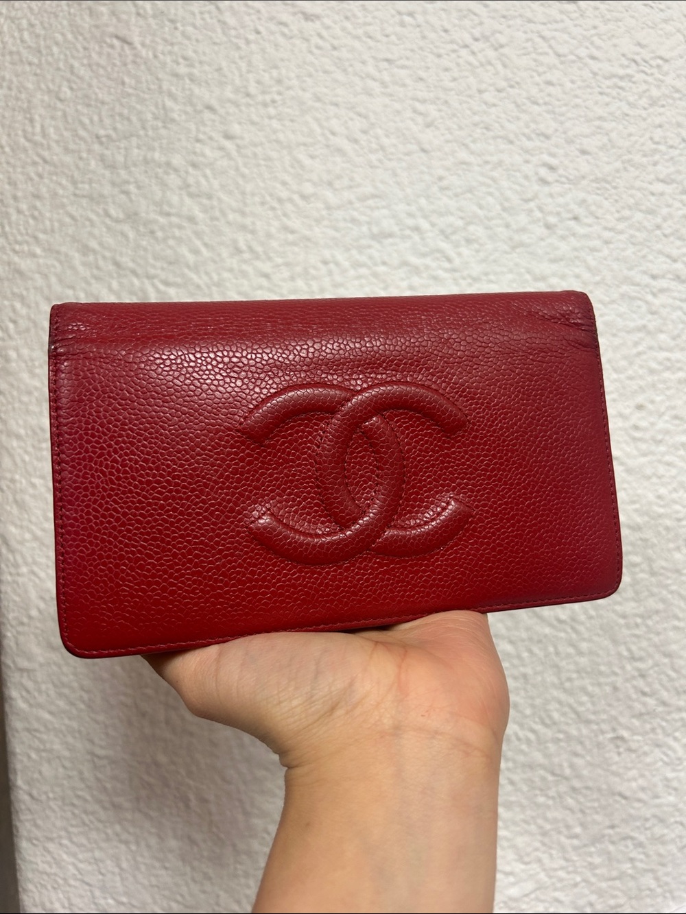 Chanel Red Caviar Leather Wallet - Classic CC Logo
